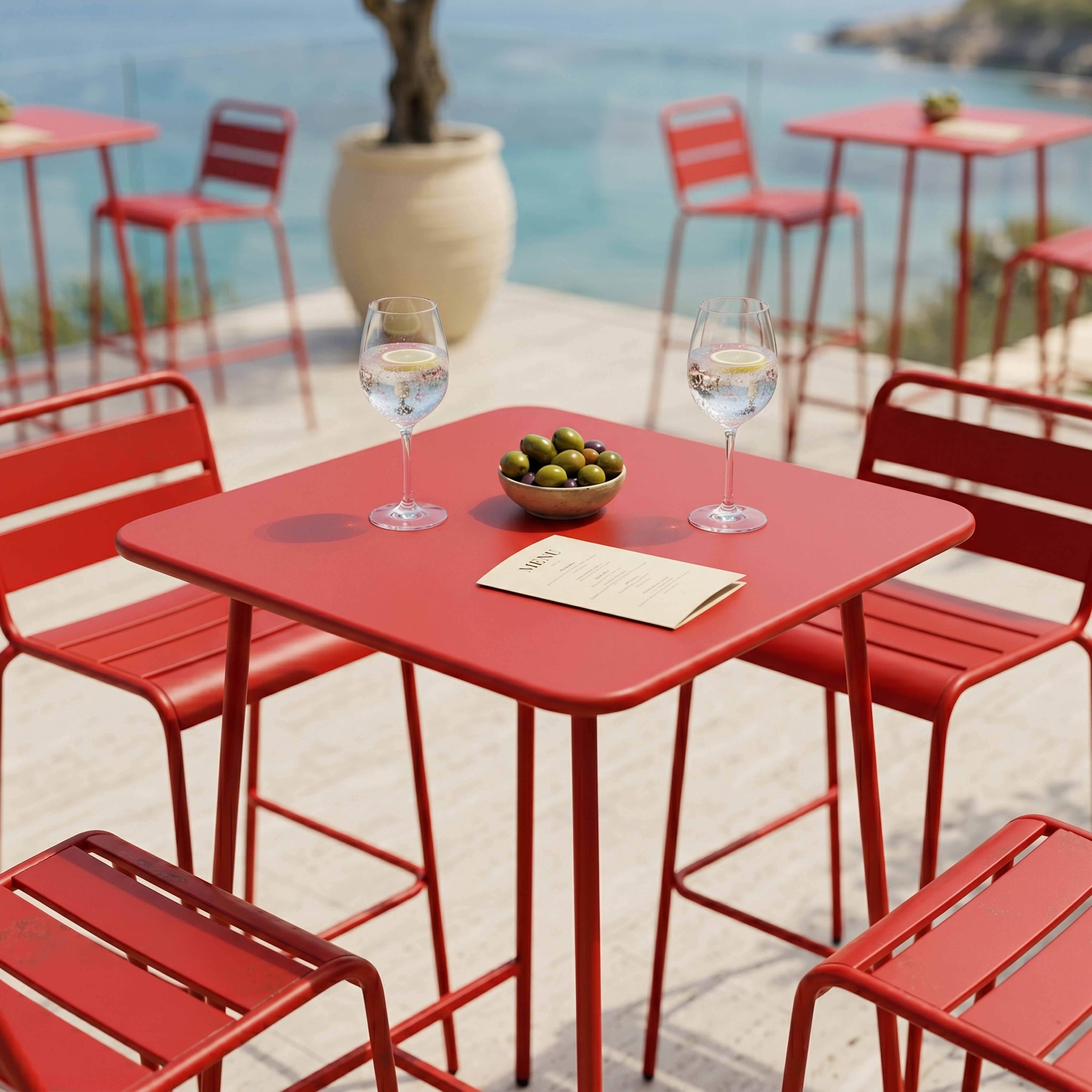 Oviala - Ensemble table de bar et 4 chaises hautes en métal rouge  Palavas - Oviala - Image 5