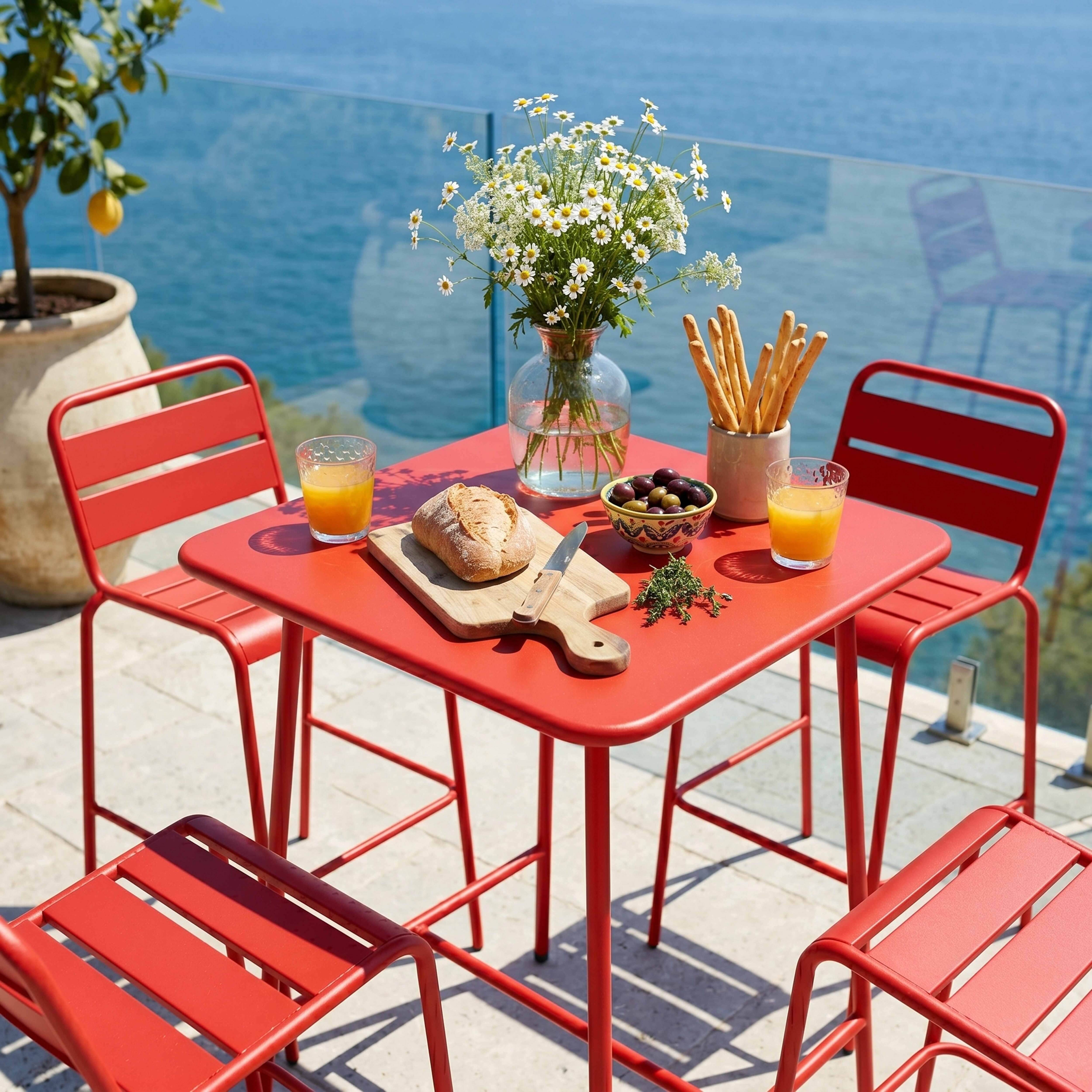 Oviala - Ensemble table de bar et 4 chaises hautes en métal rouge Palavas - Oviala - Image 3