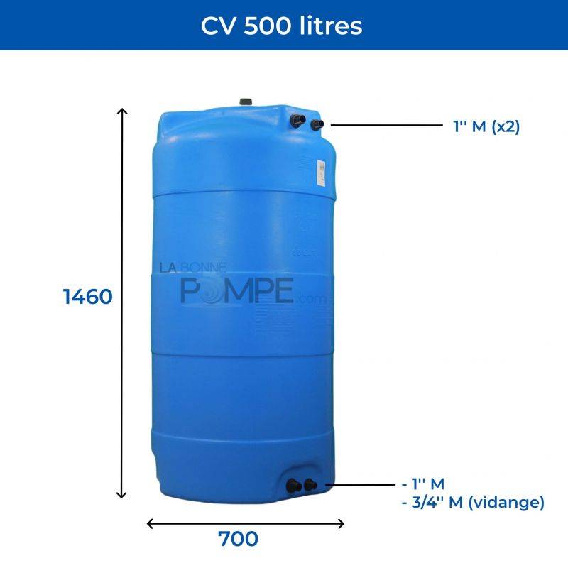 Cuve récupération eau de pluie 500L - Réservoir aérien vertical bleu - Polyéthylène - ELBI CV - Image 2
