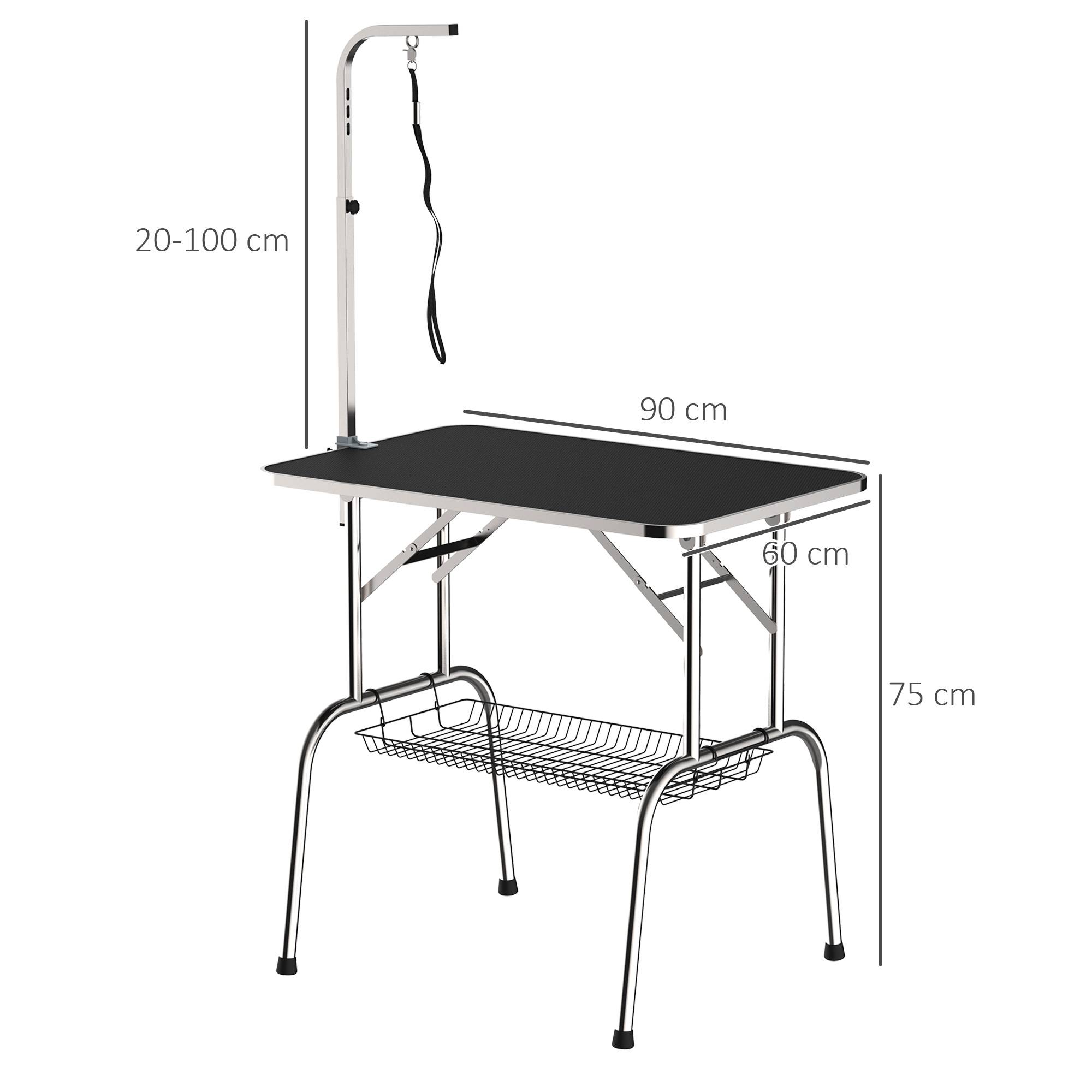 Sans Marque - Table de toilettage pliable, potence réglable, licol, panier filet, jusqu'à 150 kg, 90x60x75 cm, Noir - Image 5