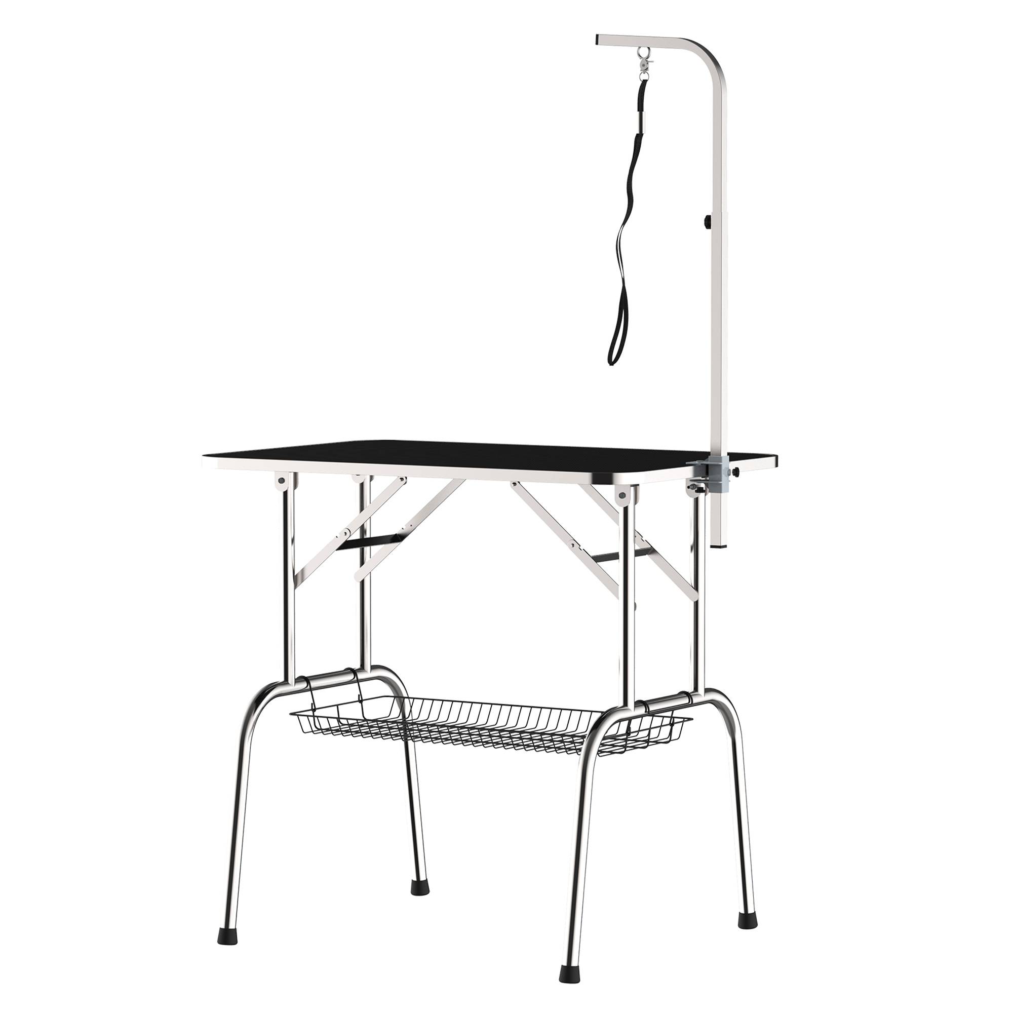 Sans Marque - Table de toilettage pliable, potence réglable, licol, panier filet, jusqu'à 150 kg, 90x60x75 cm, Noir - Image 2