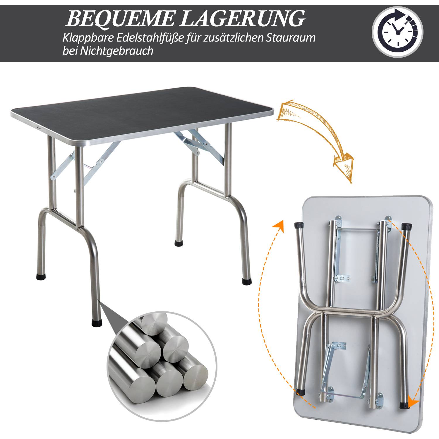 Sans Marque - Table de toilettage pliable, potence réglable, licol, panier filet, jusqu'à 150 kg, 90x60x75 cm, Noir - Image 6