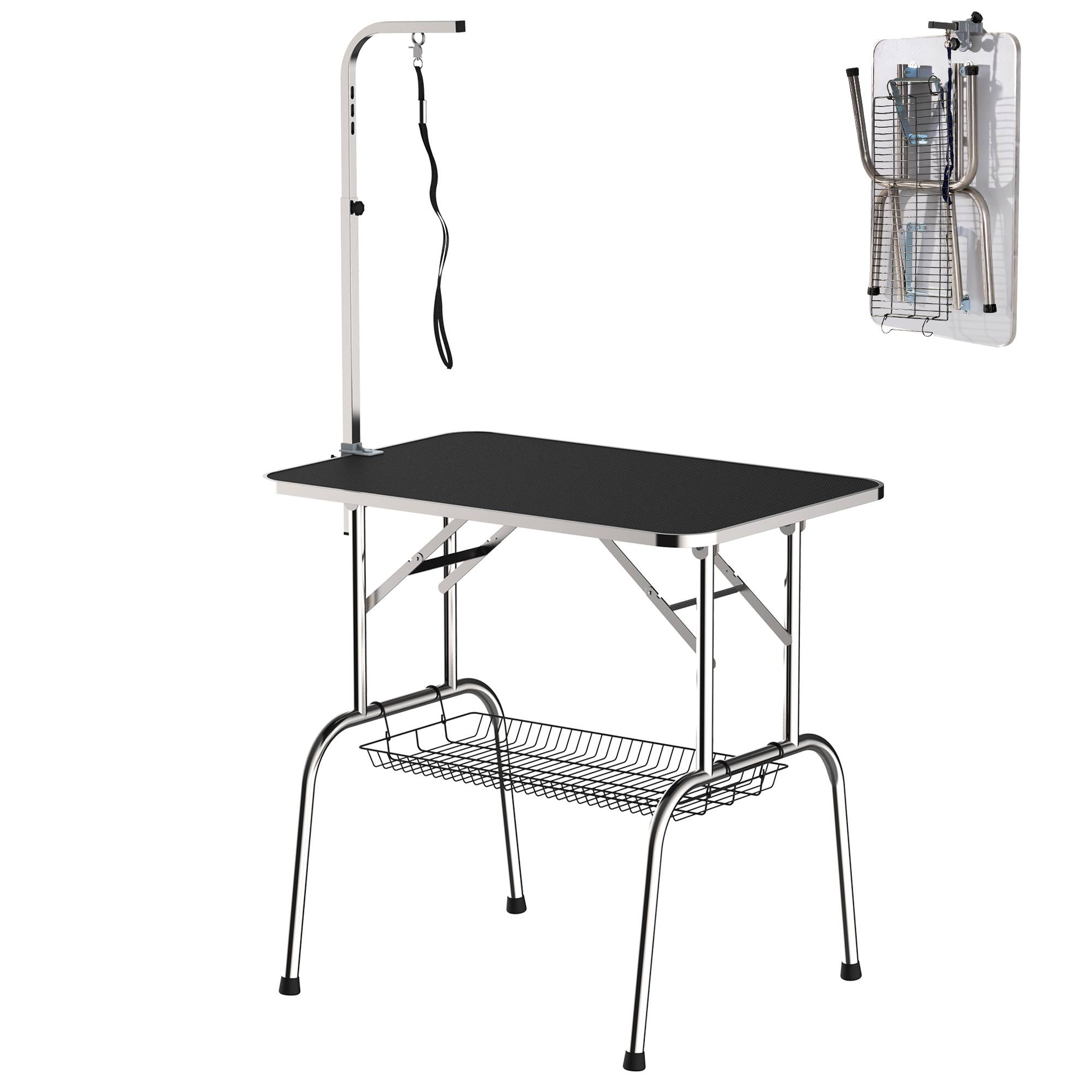Sans Marque - Table de toilettage pliable, potence réglable, licol, panier filet, jusqu'à 150 kg, 90x60x75 cm, Noir - Image 1