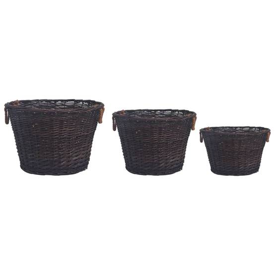 ComfortXL - Lot de 3 paniers à bûches ronds empilables en osier avec poignées Marron – ComfortXL Outdoor Living - Image 2
