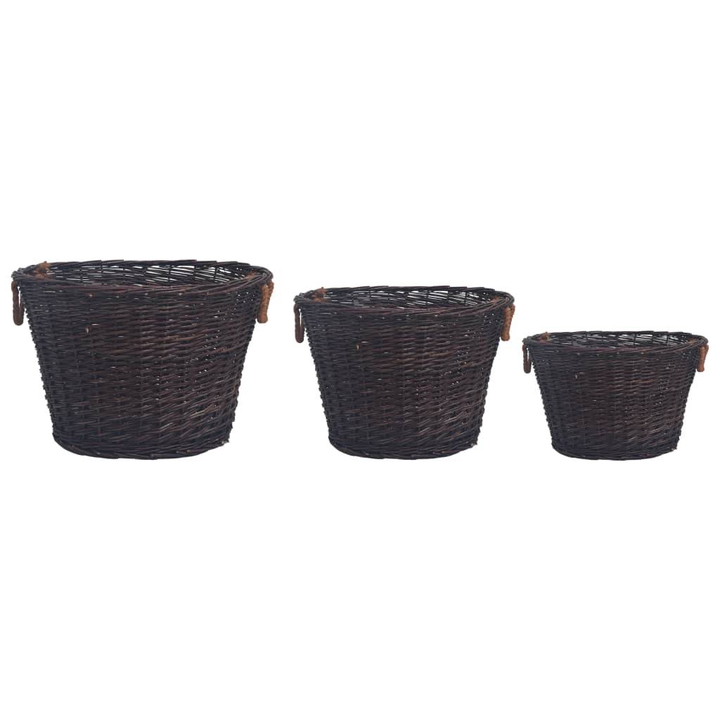 ComfortXL - Lot de 3 paniers à bûches ronds empilables en osier avec poignées Marron – ComfortXL Outdoor Living - Image 2