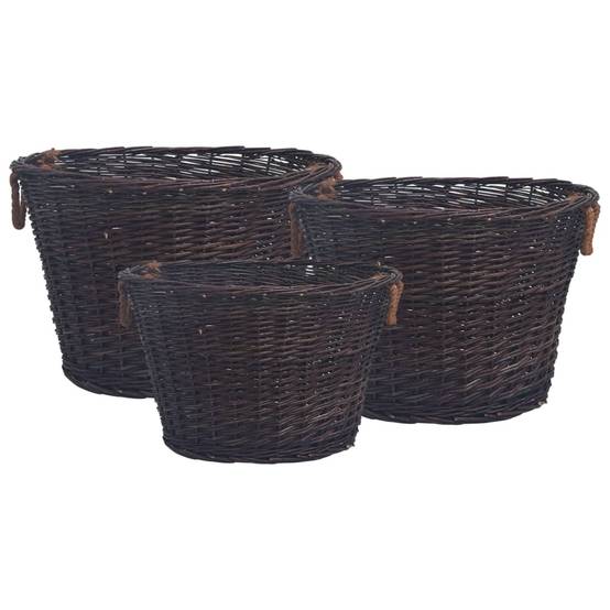 ComfortXL - Lot de 3 paniers à bûches ronds empilables en osier avec poignées Marron – ComfortXL Outdoor Living - Image 1