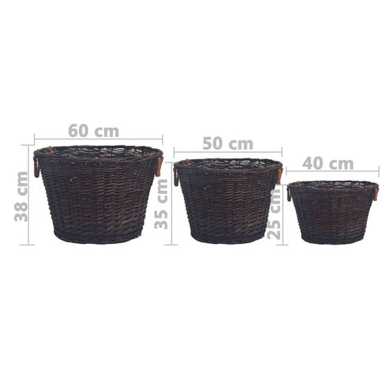 ComfortXL - Lot de 3 paniers à bûches ronds empilables en osier avec poignées Marron – ComfortXL Outdoor Living - Image 8