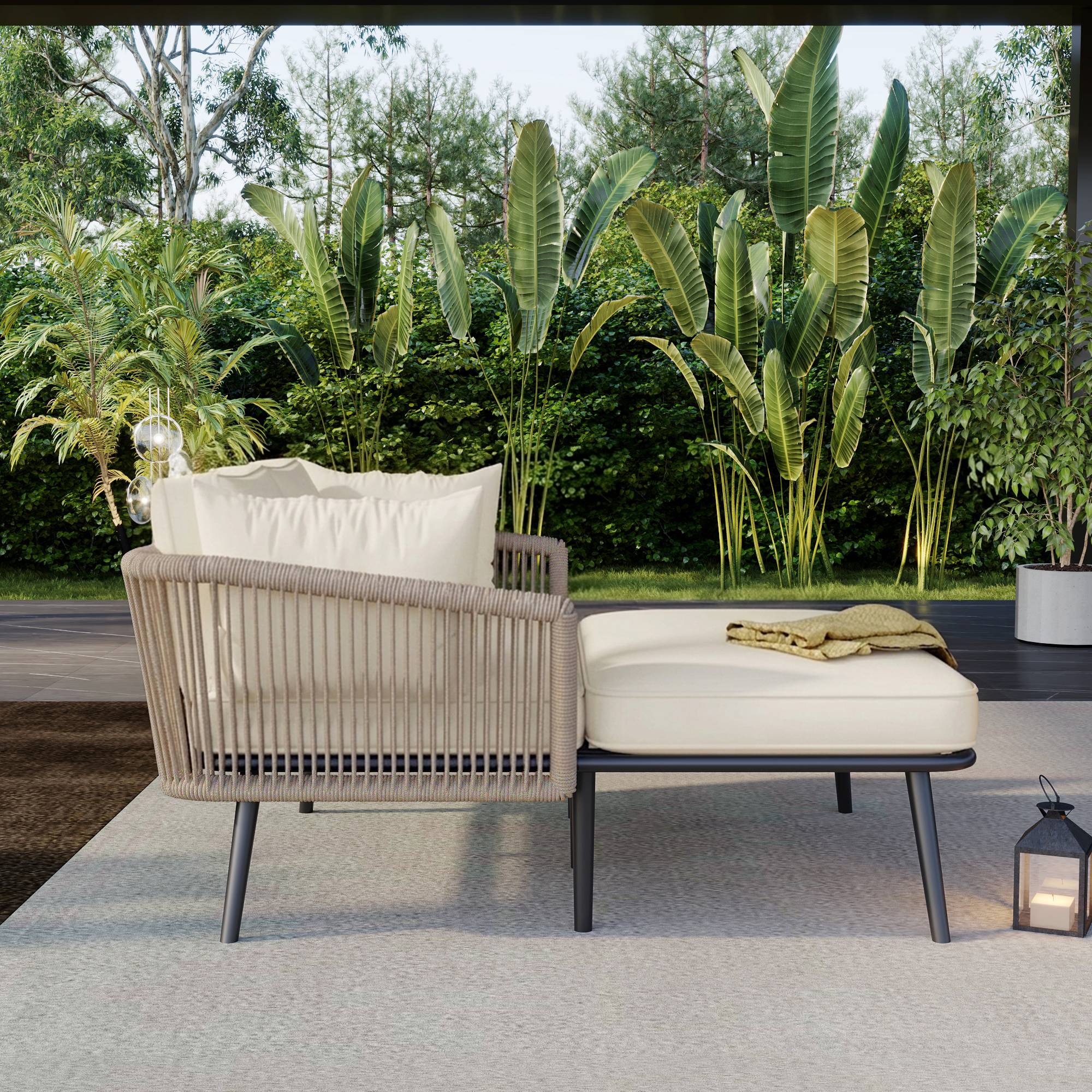 Ensemble détente extérieur avec 1 Bain de Soleil 2 Coussins et 2 Matelas Polyester Kaki - Image 4