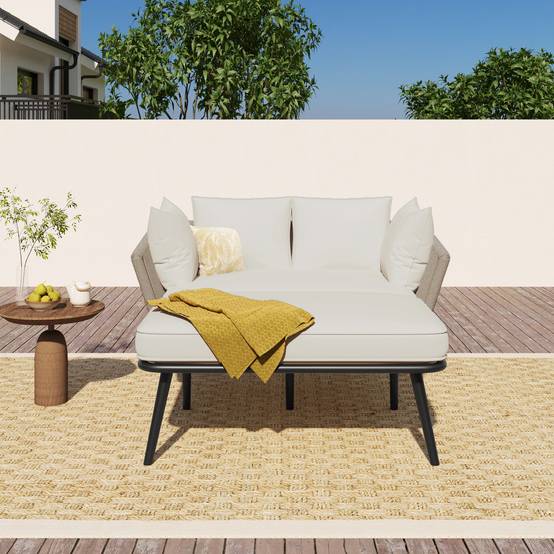 Ensemble détente extérieur avec 1 Bain de Soleil 2 Coussins et 2 Matelas Polyester Kaki - Image 3