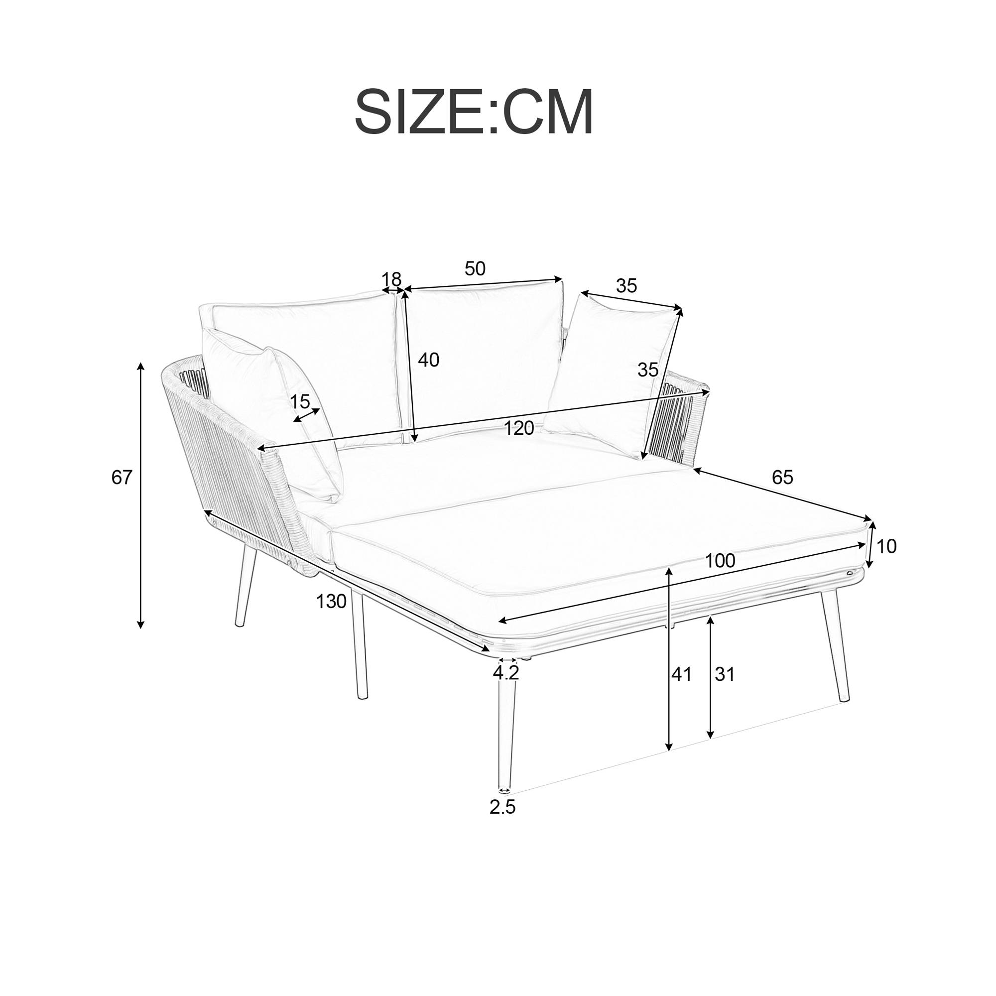Ensemble détente extérieur avec 1 Bain de Soleil 2 Coussins et 2 Matelas Polyester Kaki - Image 5