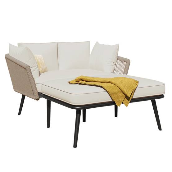 Ensemble détente extérieur avec 1 Bain de Soleil 2 Coussins et 2 Matelas Polyester Kaki - Image 1