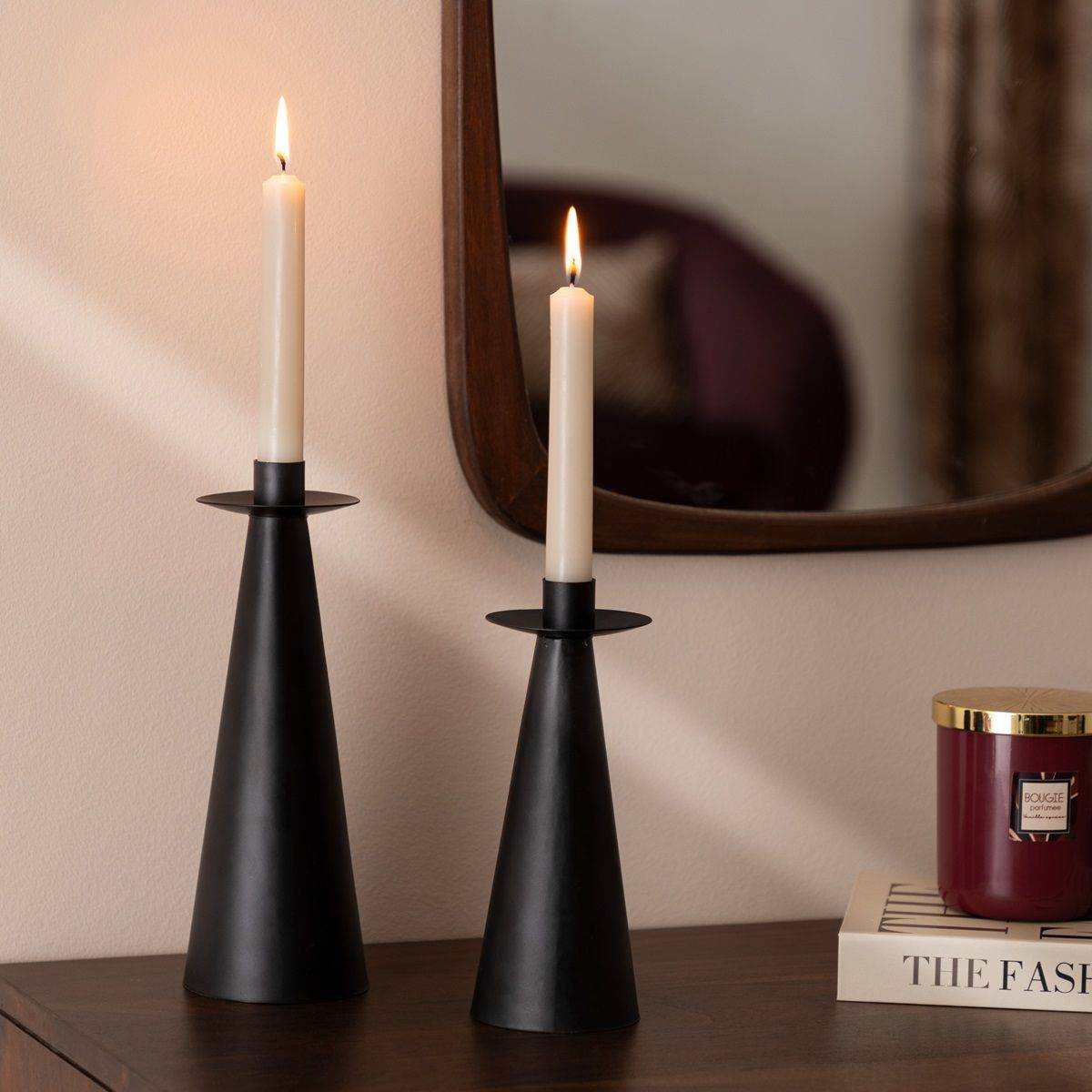 Atmosphera - Lot de 2 Bougeoirs Chandeliers en métal noir mat H 20 et H 24 cm - Image 3