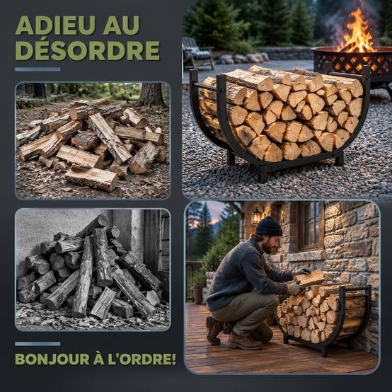 Support à Bois Métal Intérieur Extérieur Pliable Noir - Image 2