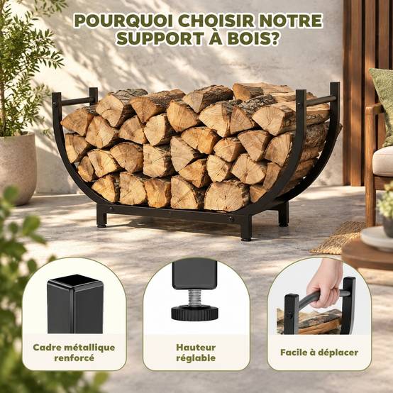 Support à Bois Métal Intérieur Extérieur Pliable Noir - Image 3