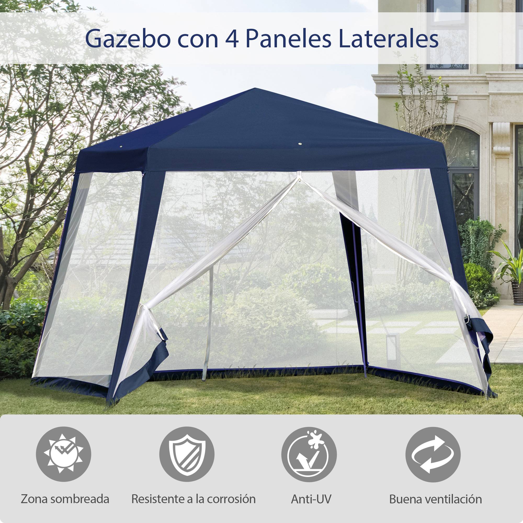 Tonnelle de Jardin 3x3 m avec Moustiquaires Pavillon Acier Protection UV Bleu - ComfortXL Outdoor Living - Image 6