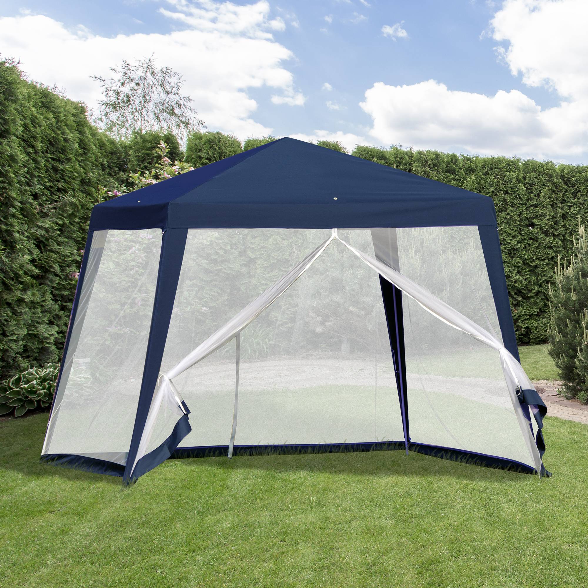 Tonnelle de Jardin 3x3 m avec Moustiquaires Pavillon Acier Protection UV Bleu - ComfortXL Outdoor Living - Image 4