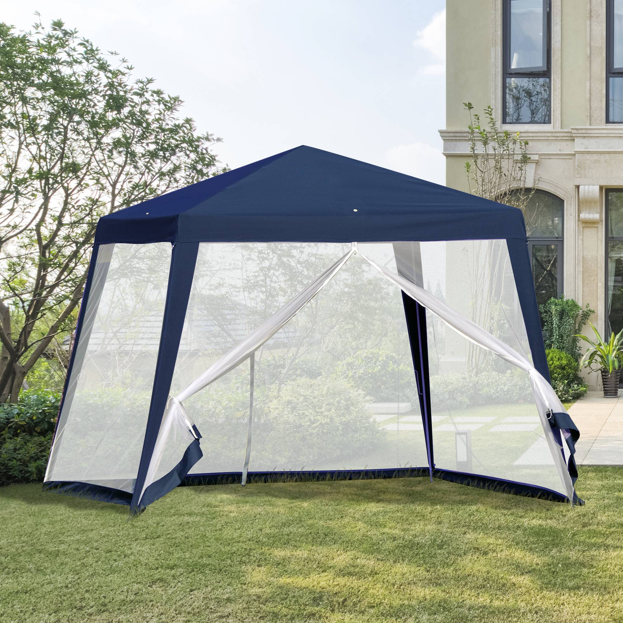 Tonnelle de Jardin 3x3 m avec Moustiquaires Pavillon Acier Protection UV Bleu - ComfortXL Outdoor Living - Image 3
