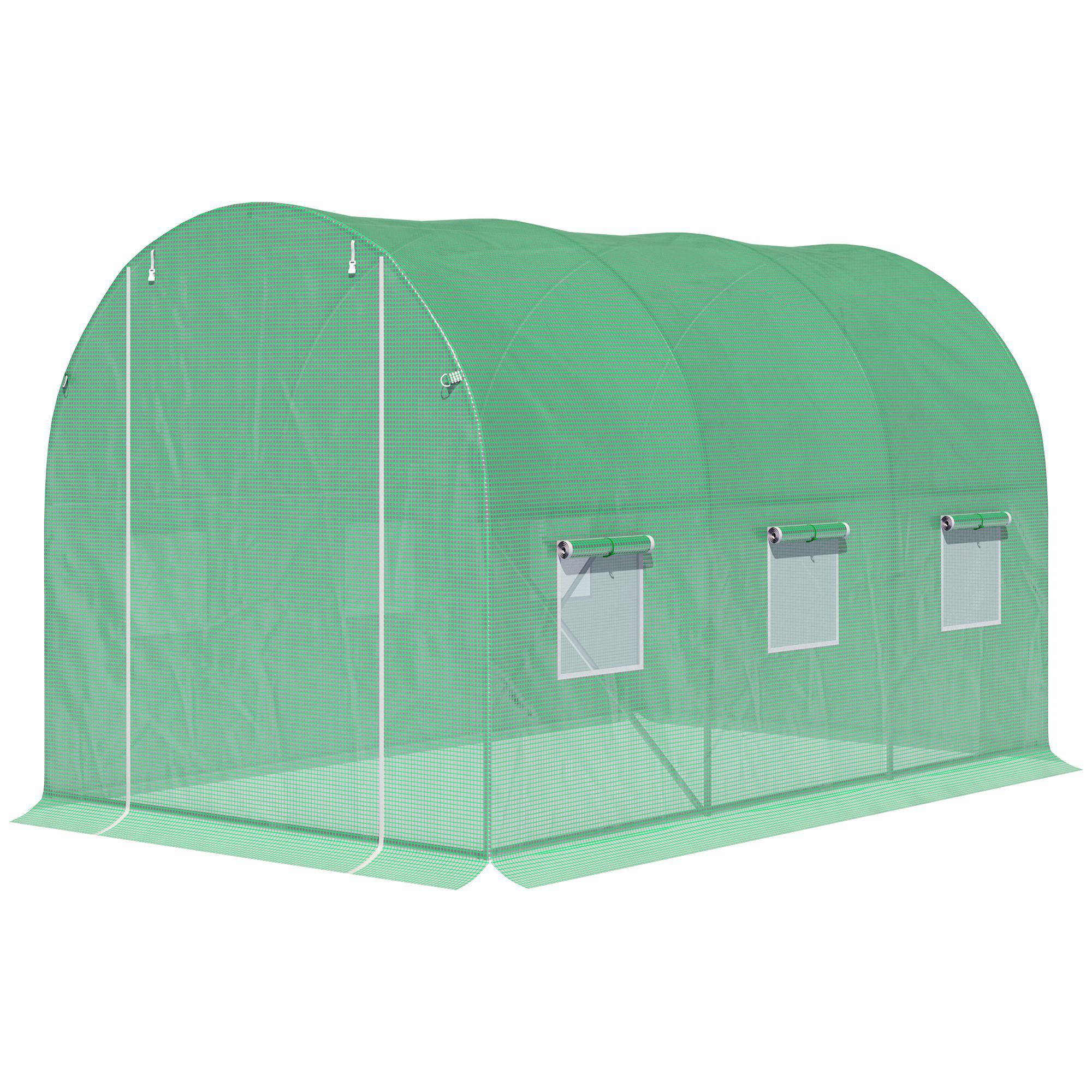 Serre de Jardin Tunnel Surface Sol 6 m² 3L x 2l x 2H m acier Porte zippée 6 fenêtres enroulables Vert - Image 2