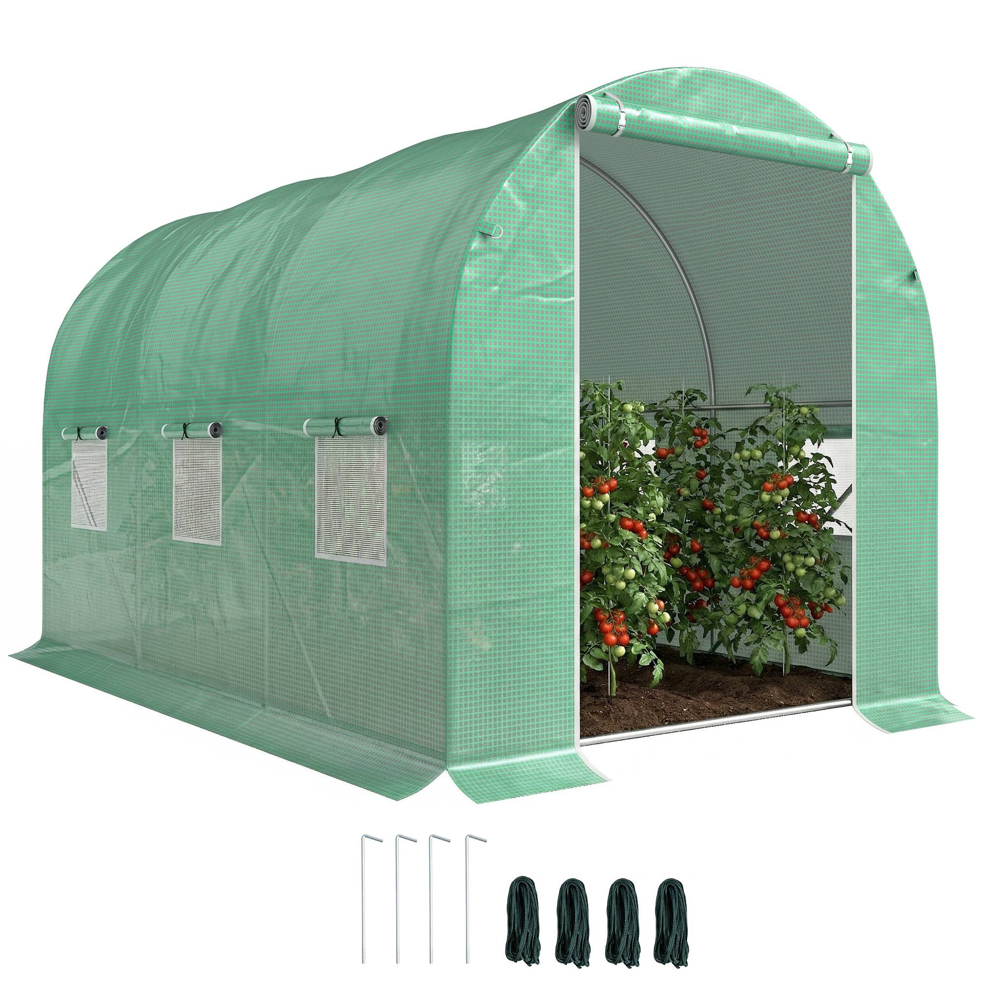 Serre de Jardin Tunnel Surface Sol 6 m² 3L x 2l x 2H m acier Porte zippée 6 fenêtres enroulables Vert - Image 1