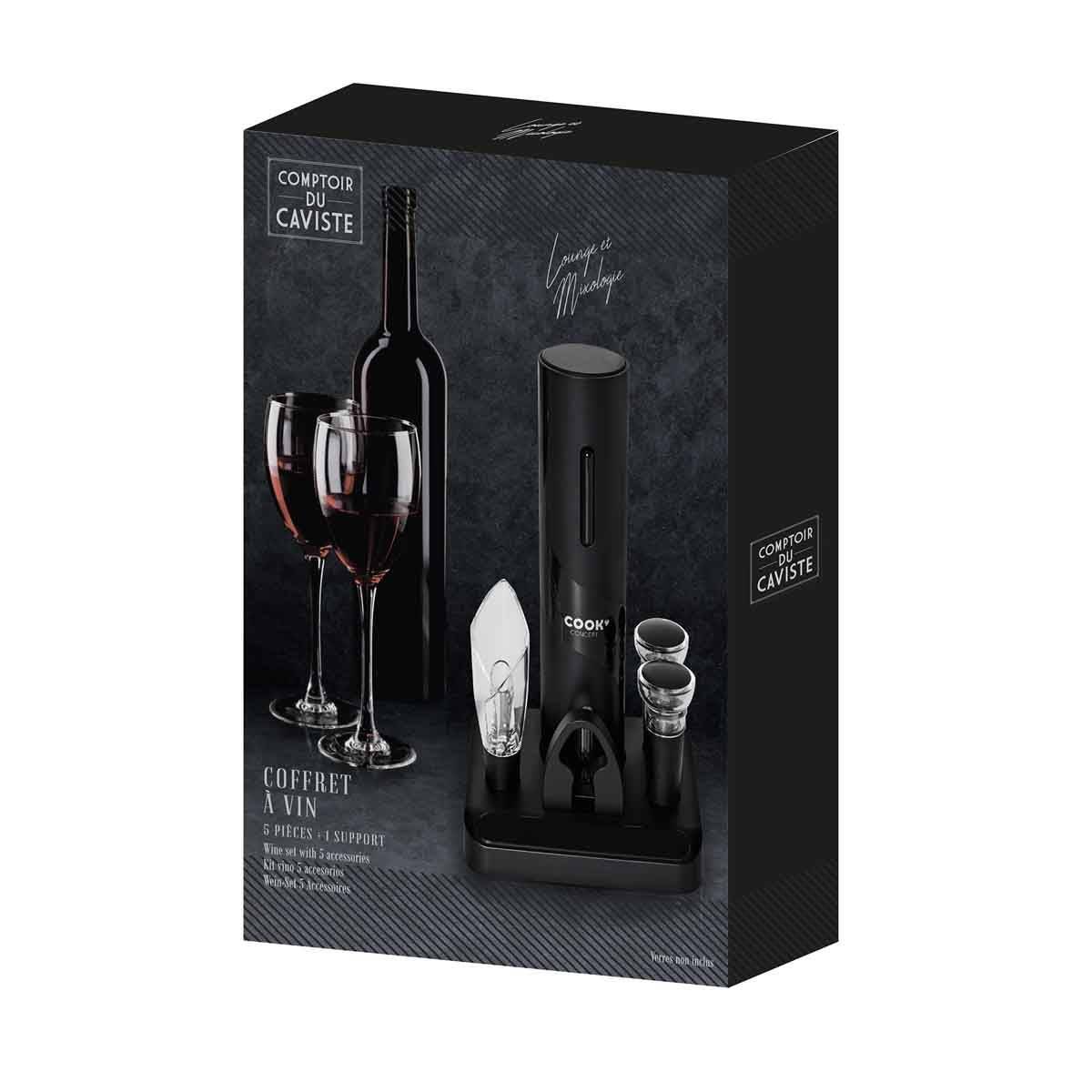 Cook Concept - Coffret à Vin avec Support "5 Accessoires" 30cm Noir - Image 9