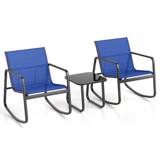 Helloshop26 - Salon de jardin lot de 3 pièces 72 x 61 x 80 cm mouvement de bascule confort ergonomique design contemporain en métal bleu