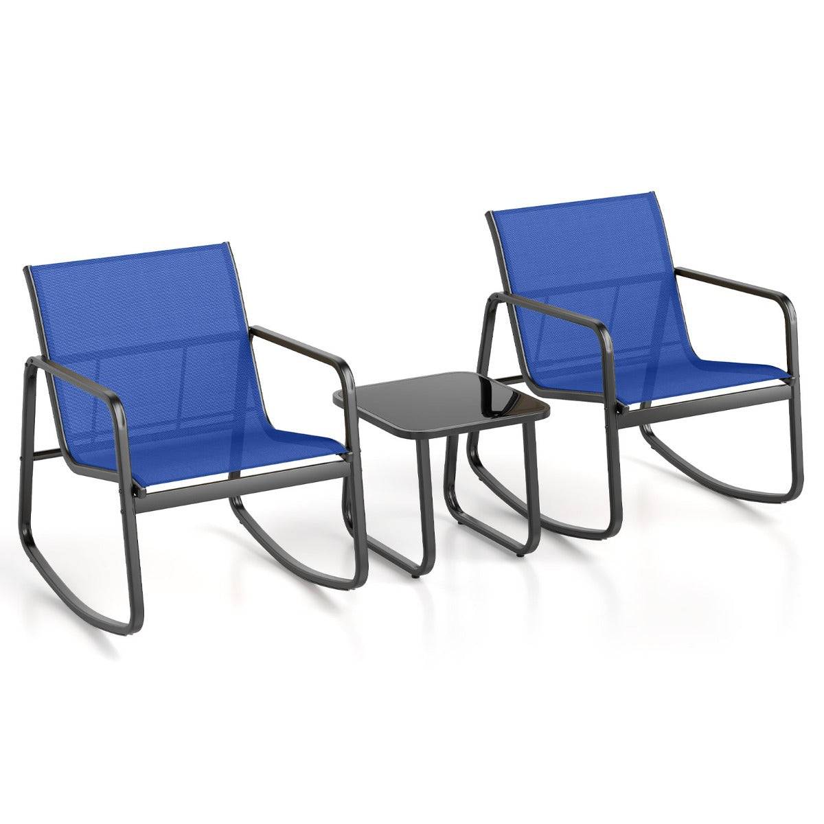 Helloshop26 - Salon de jardin lot de 3 pièces 72 x 61 x 80 cm mouvement de bascule confort ergonomique design contemporain en métal bleu