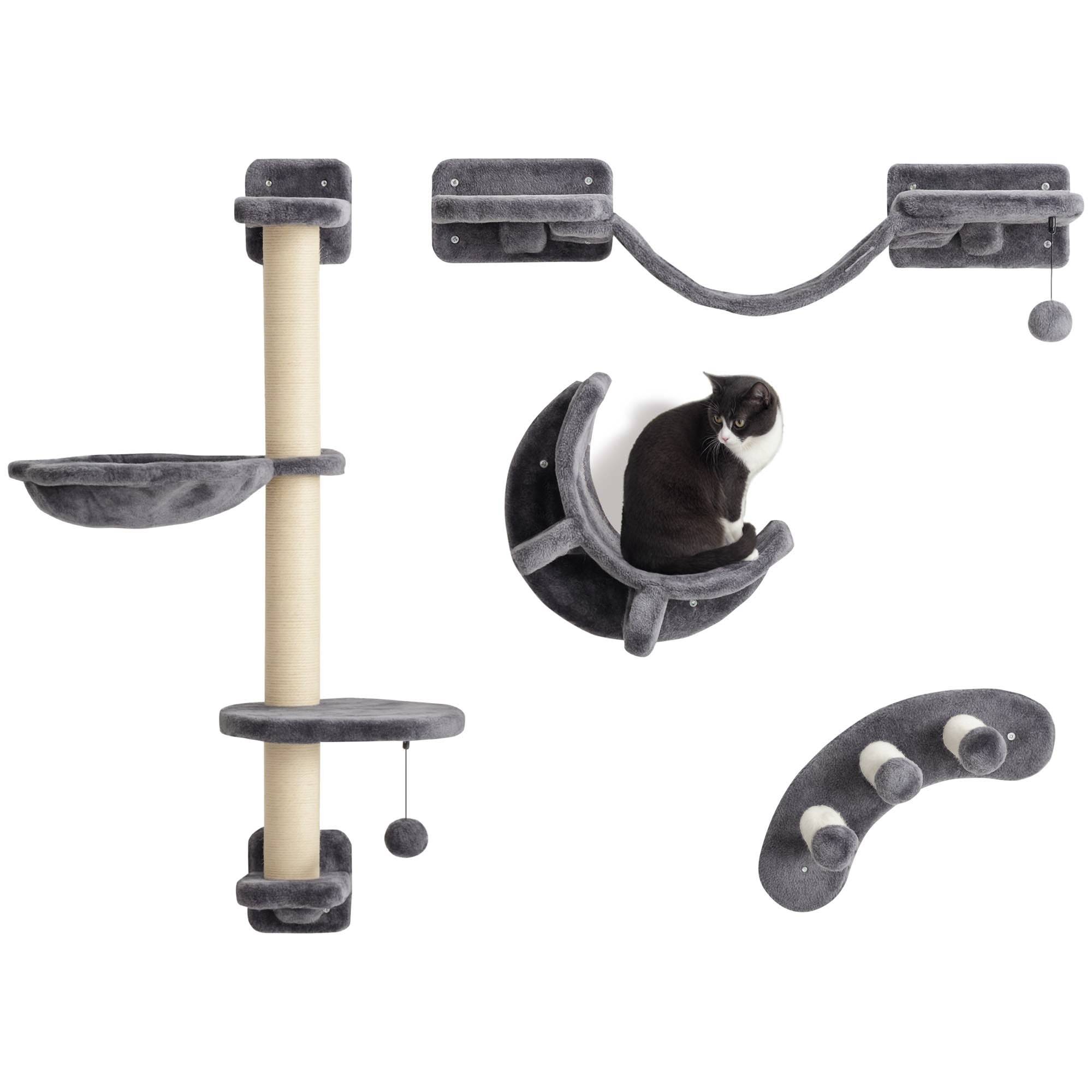 Mur escalade chat panneaux peluche intérieur jeu repos 30x30x96cm gris foncé - ComfortXL Outdoor Living - Image 1