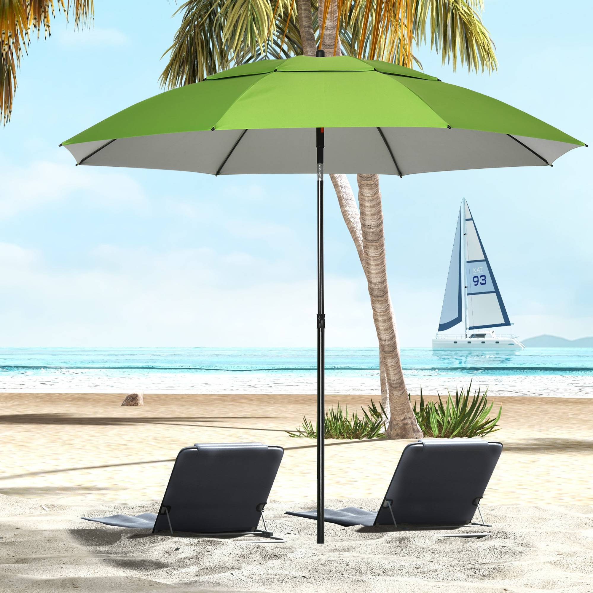 Parasol d'extérieur en métal rond inclinable protection UV30, 8 tiges - 185x185x205cm Vert fr332 - Image 4