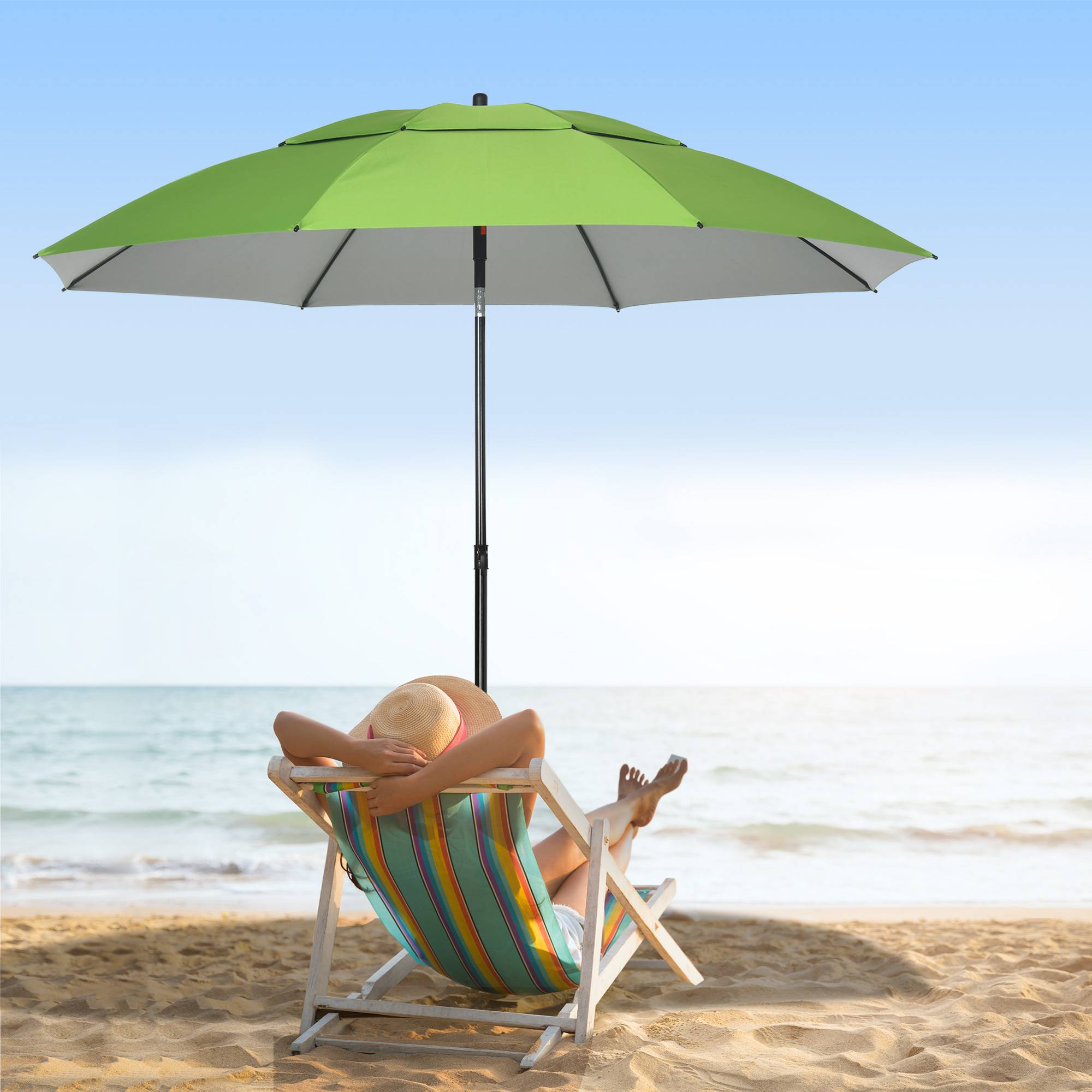 Parasol d'extérieur en métal rond inclinable protection UV30, 8 tiges - 185x185x205cm Vert fr332 - Image 3