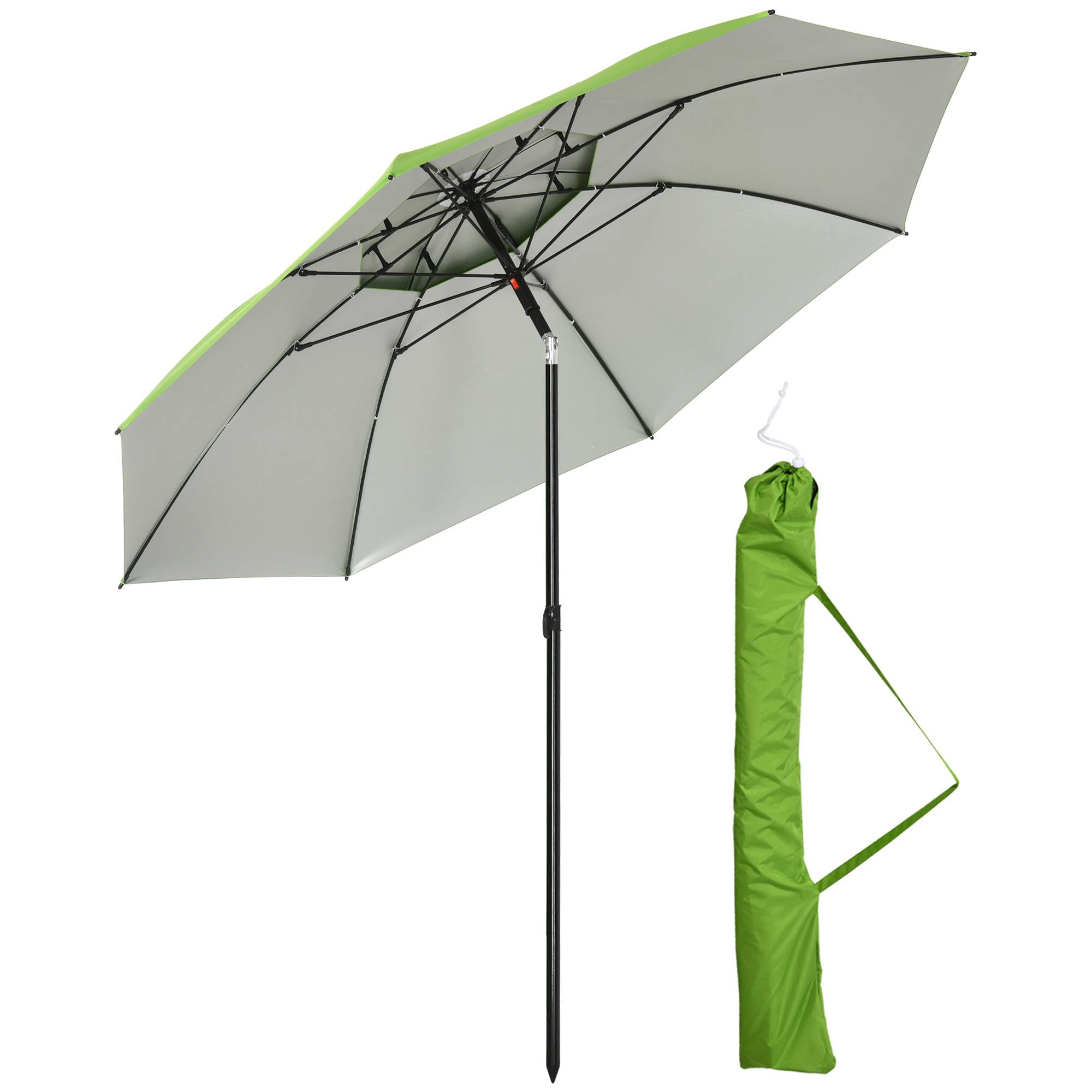 Parasol d'extérieur en métal rond inclinable protection UV30, 8 tiges - 185x185x205cm Vert fr332 - Image 1