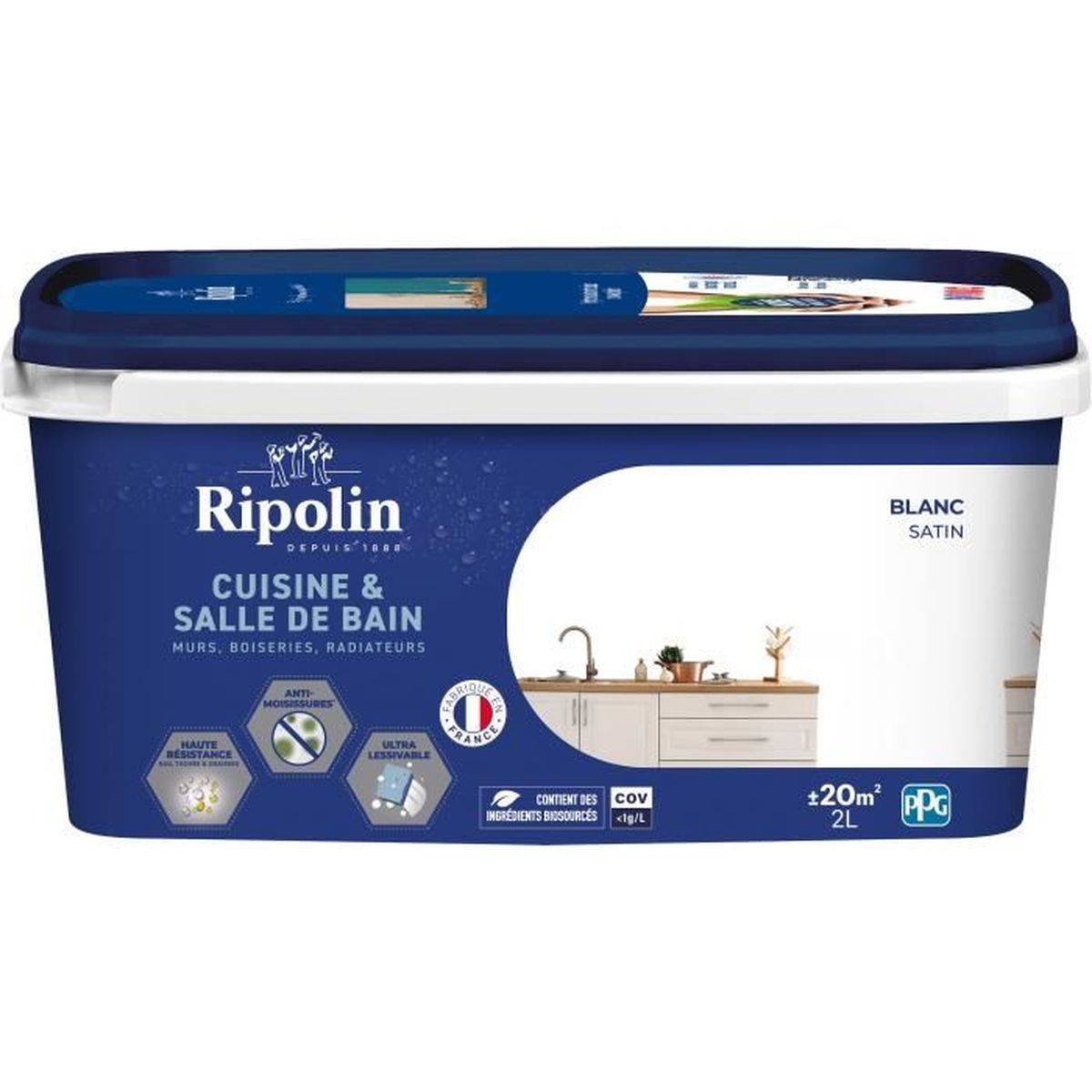 Ripolin - Peinture cuisine et salle de bains acrylique blanche satinée 2 L - RIPOLIN
