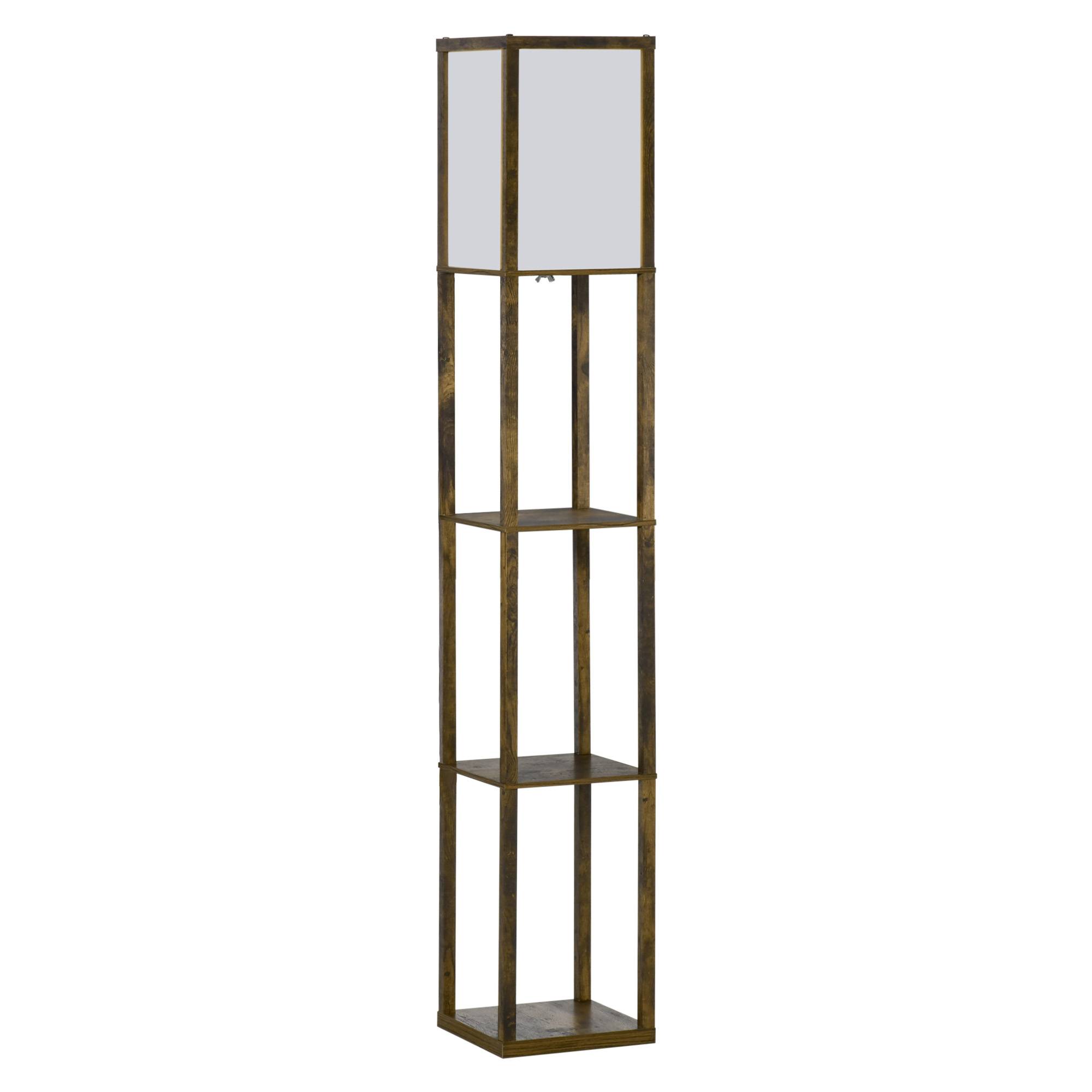 Lampadaire rustique marron 3 étagères douille E27 40W max 26 × 26 × 160 cm salon - Image 1