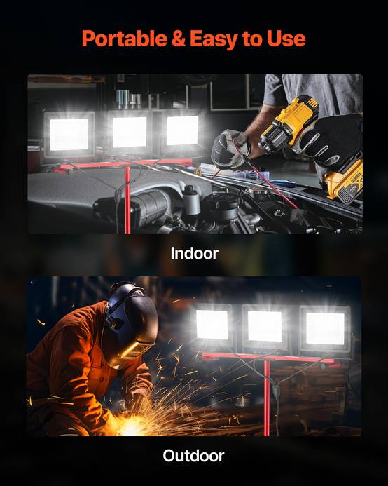 VEVOR Projecteur LED sur trépied lampe travail portable à trois têtes 21000 LM - Image 6
