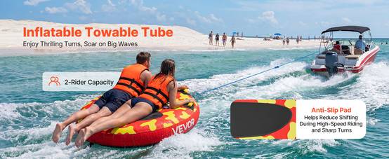 Vevor - VEVOR Bouée Tractée Gonflable pour Tubing Bateau 2 Passagers Capacité 154 kg - Image 9