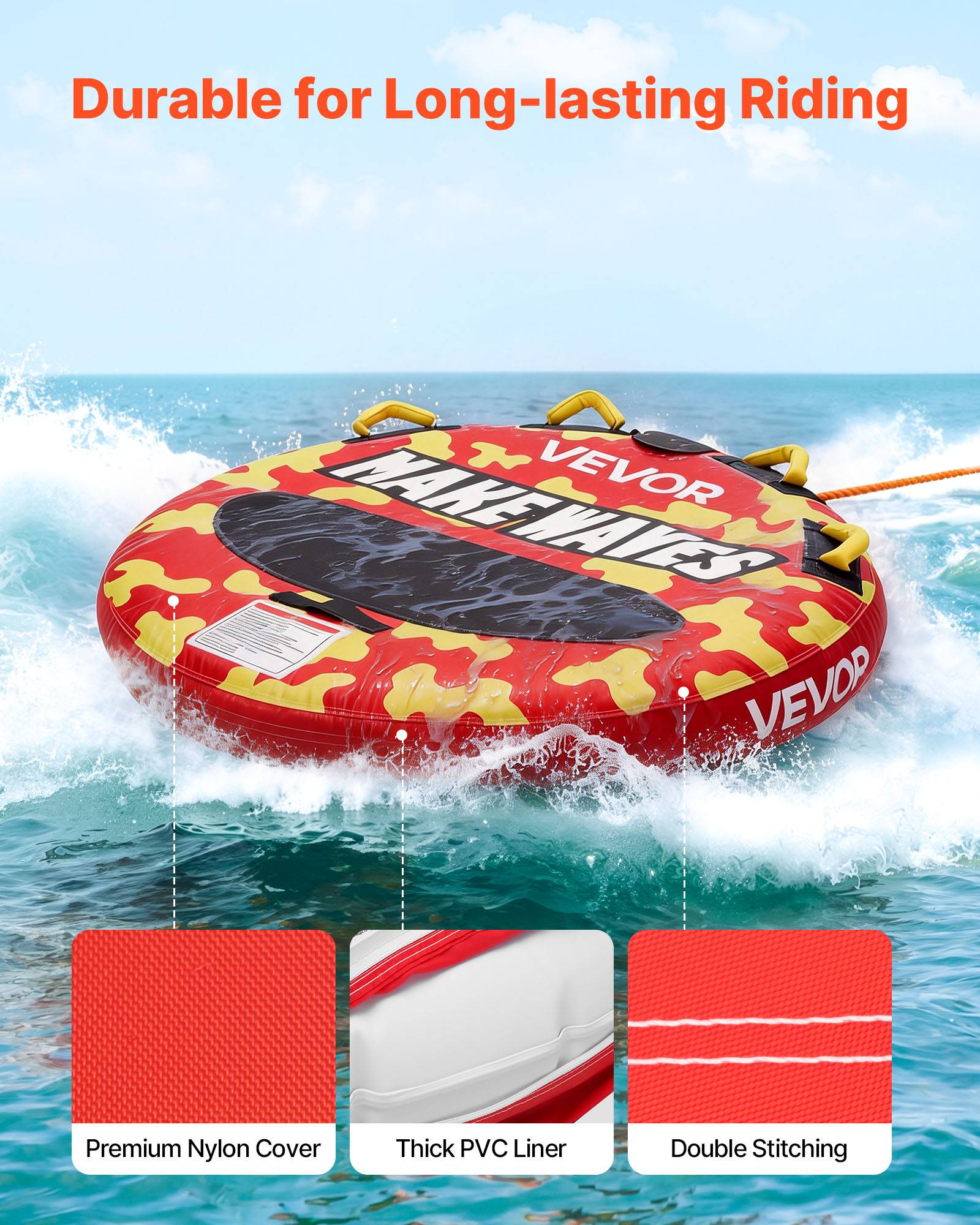 Vevor - VEVOR Bouée Tractée Gonflable pour Tubing Bateau 2 Passagers Capacité 154 kg - Image 3