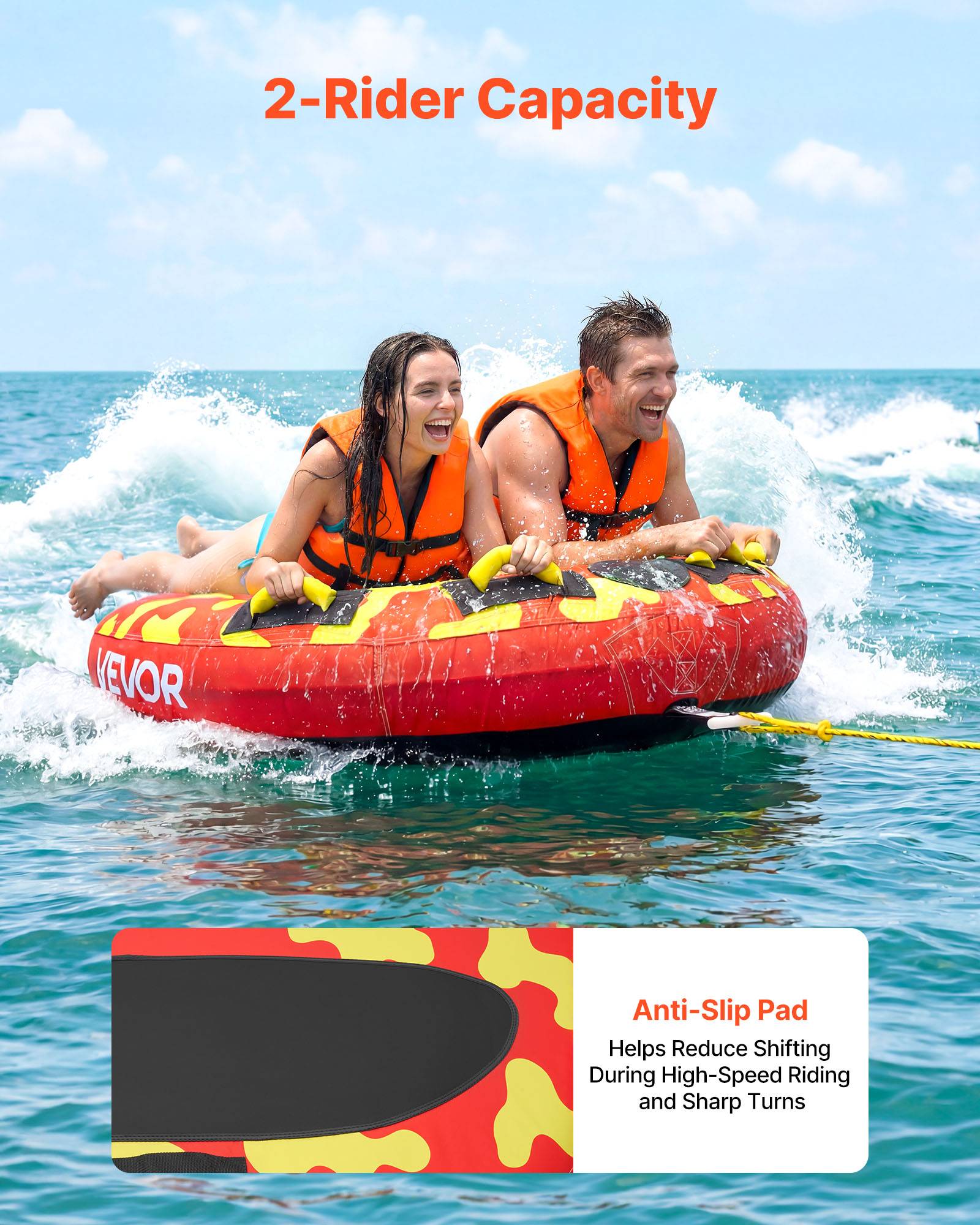 Vevor - VEVOR Bouée Tractée Gonflable pour Tubing Bateau 2 Passagers Capacité 154 kg - Image 2