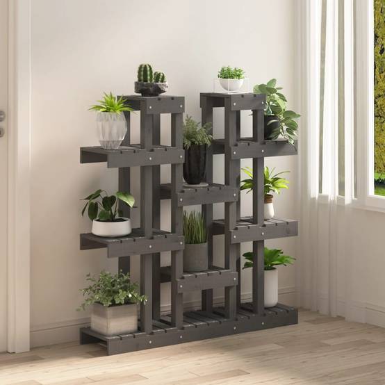 Étagère à Fleurs Grise en Bois de Pin Massif Présentoir Décoratif pour Jardin Balcon 104,5cm – ComfortXL Outdoor Living - Image 3