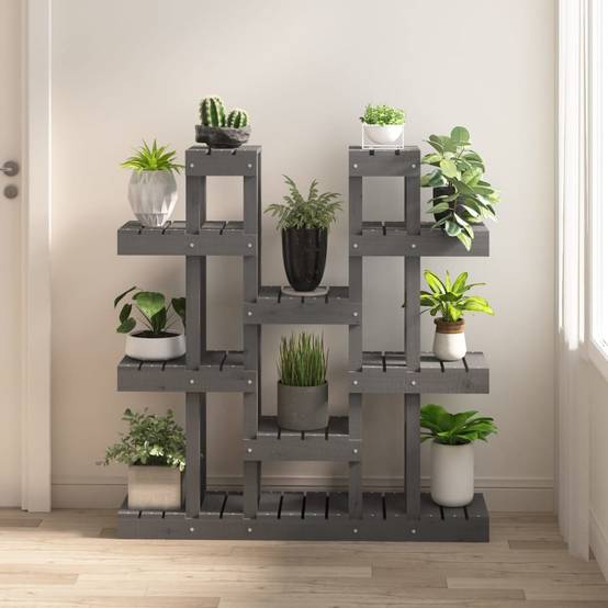 Étagère à Fleurs Grise en Bois de Pin Massif Présentoir Décoratif pour Jardin Balcon 104,5cm – ComfortXL Outdoor Living - Image 1