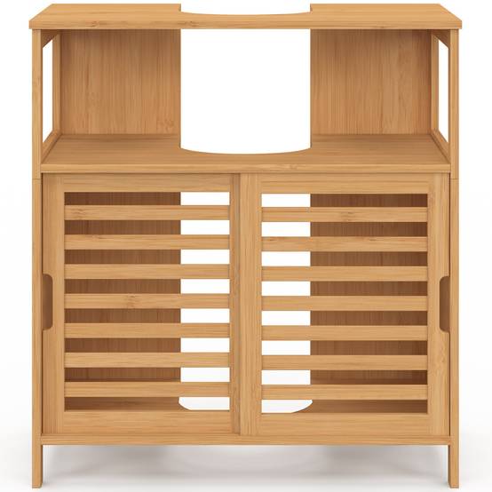 IDMARKET - Meuble sous lavabo salle de bain bambou BEA avec portes coulissantes - Image 3