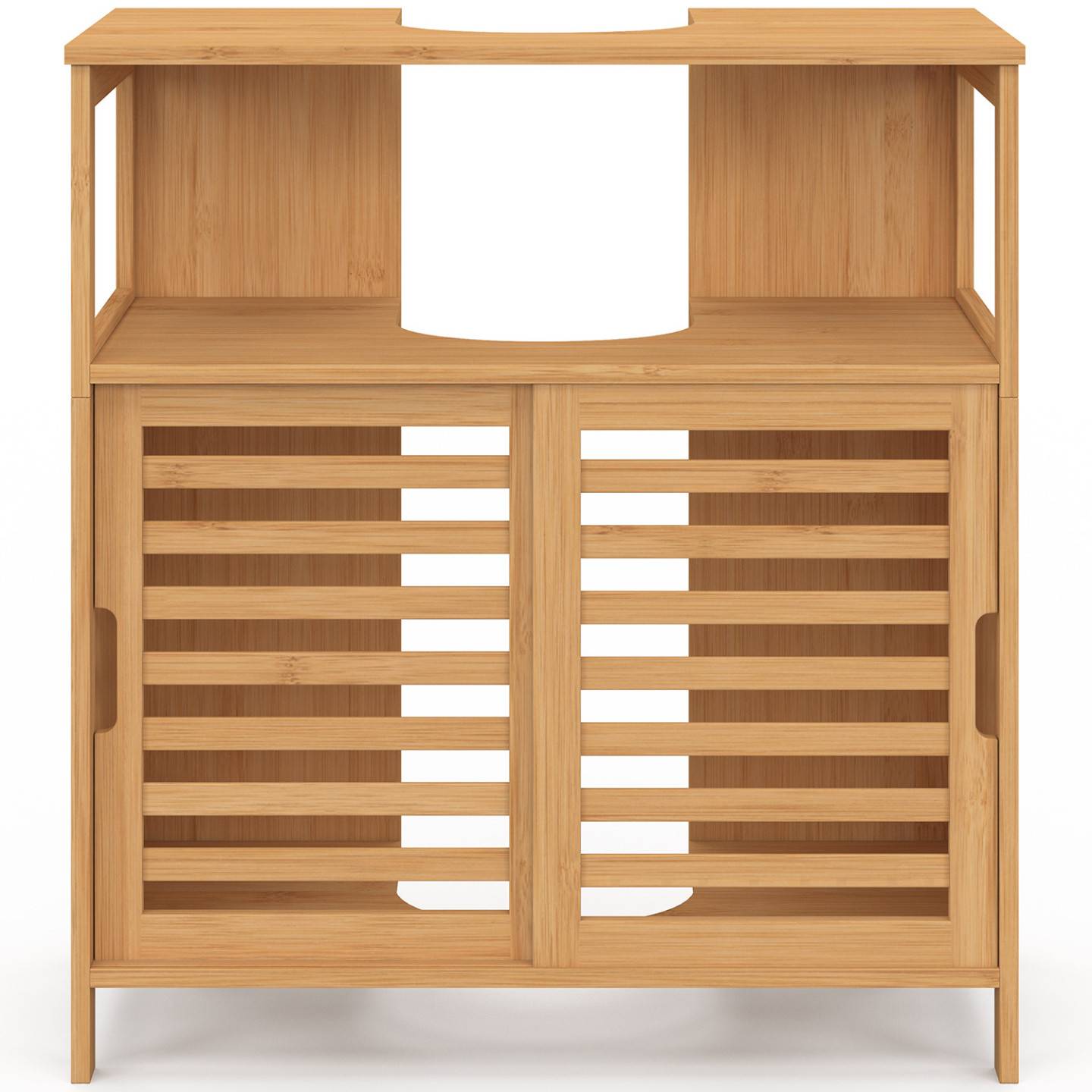 IDMARKET - Meuble sous lavabo salle de bain bambou BEA avec portes coulissantes - Image 3