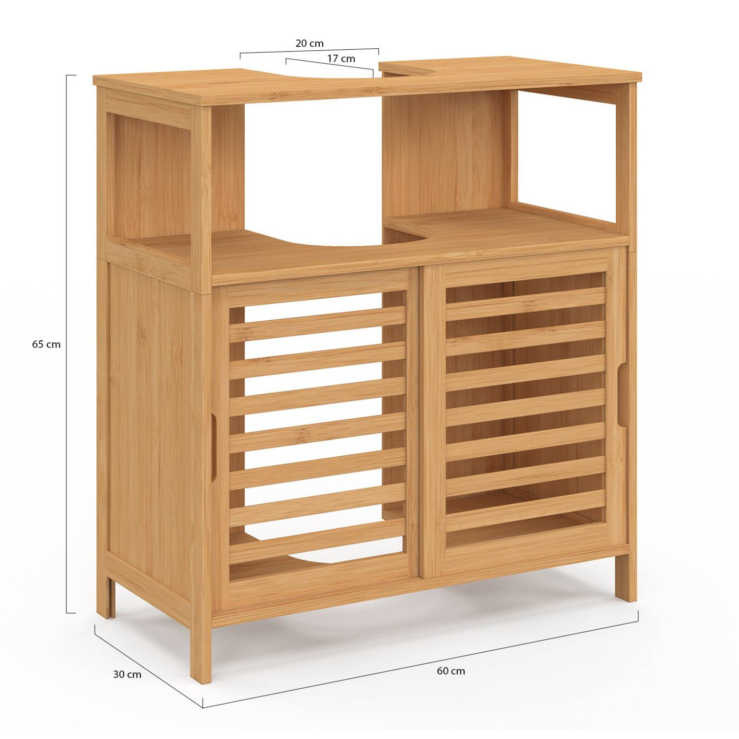 IDMARKET - Meuble sous lavabo salle de bain bambou BEA avec portes coulissantes - Image 5
