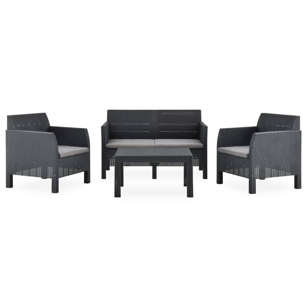 Vidaxl - Salon de jardin 4 pcs avec coussins PP Rotin Anthracite vidaXL 3067234 - Image 2
