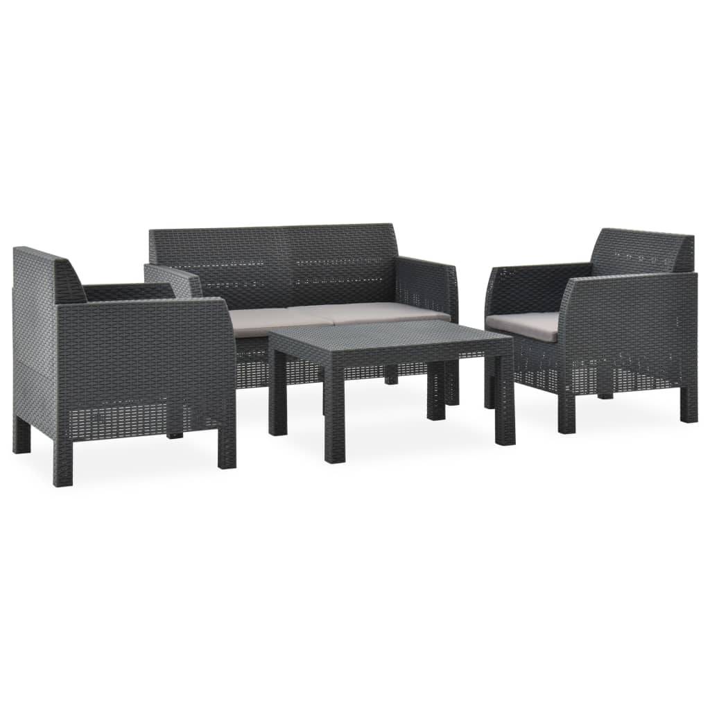 Vidaxl - Salon de jardin 4 pcs avec coussins PP Rotin Anthracite vidaXL 3067234 - Image 1