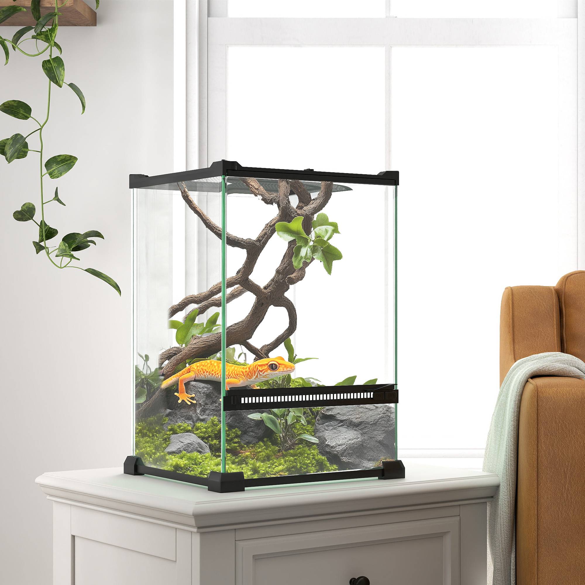 Sans Marque - Terrarium en verre pour reptiles vivarium 12 L avec couvercle en treillis métallique, 20 x 20 x 30 cm, noir - Image 4