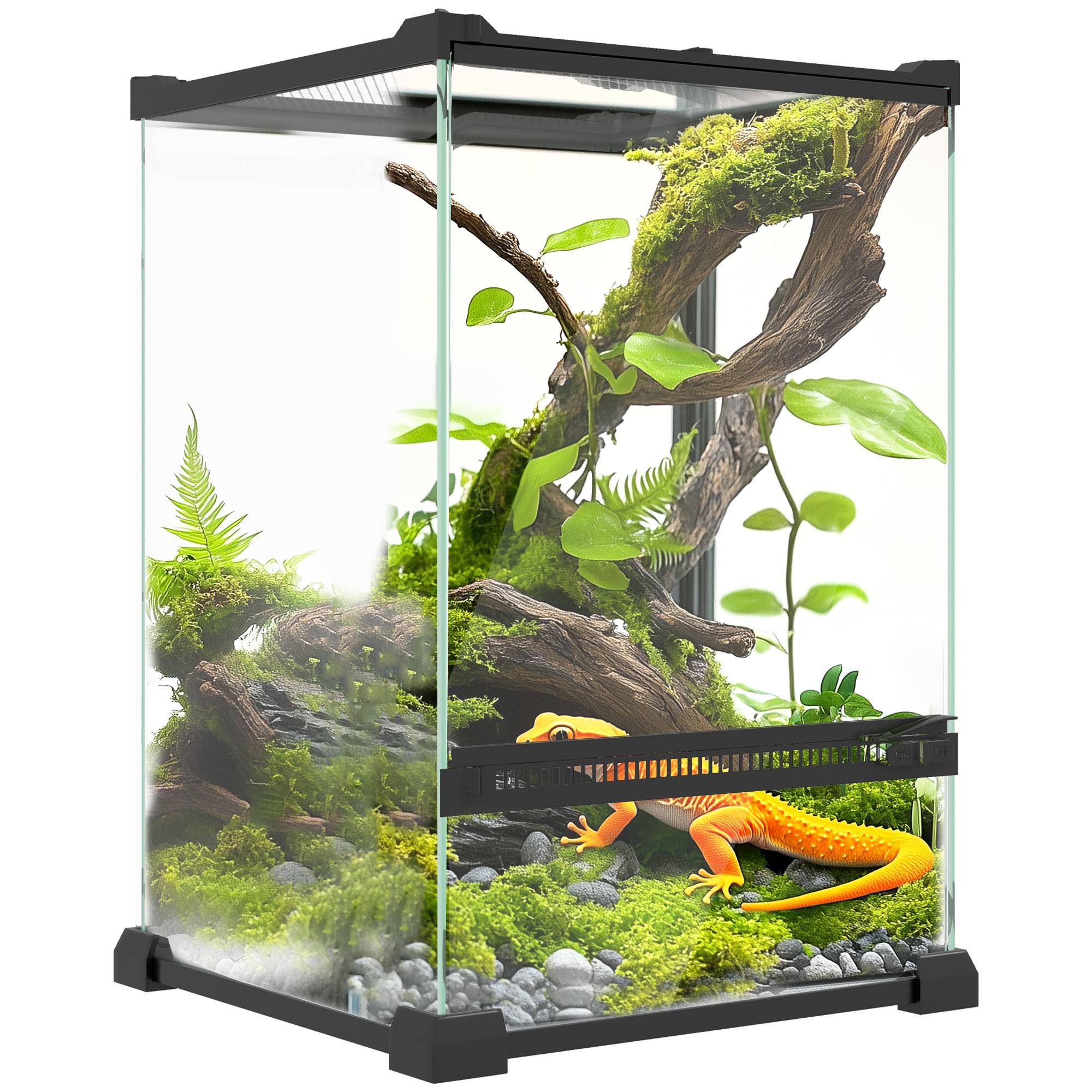 Sans Marque - Terrarium en verre pour reptiles vivarium 12 L avec couvercle en treillis métallique, 20 x 20 x 30 cm, noir - Image 1