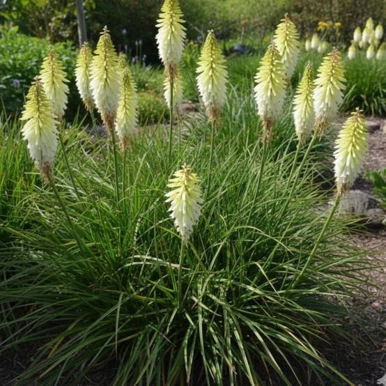 Kniphofia, Tison de Satan Ice Queen à fleurs Blanche/Vert - feuillage Caduc - Godet - 5/20 cm