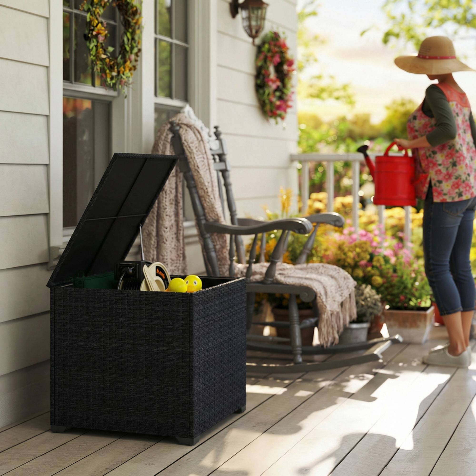 Coffre rangement jardin 253L résine tressée étanche outils extérieur noir - ComfortXL Outdoor Living - Image 4