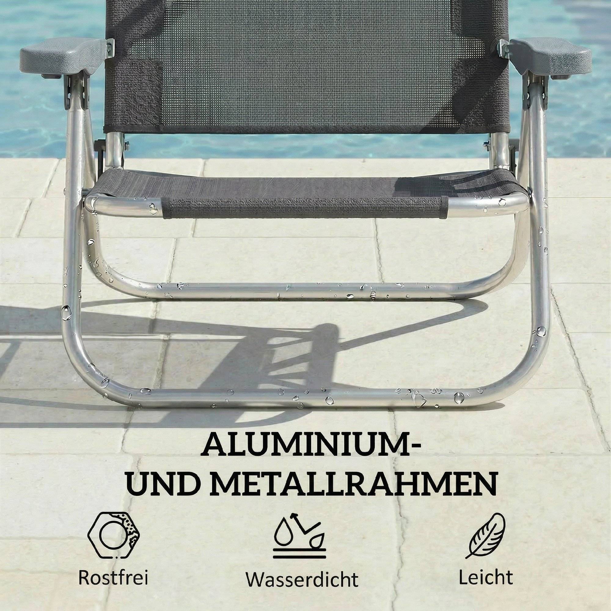 Transat pliant de jardin avec appui-tête, auvent réglable, dossier inclinable 6 positions, 62 x 68 x 79 cm, gris foncé - Image 10