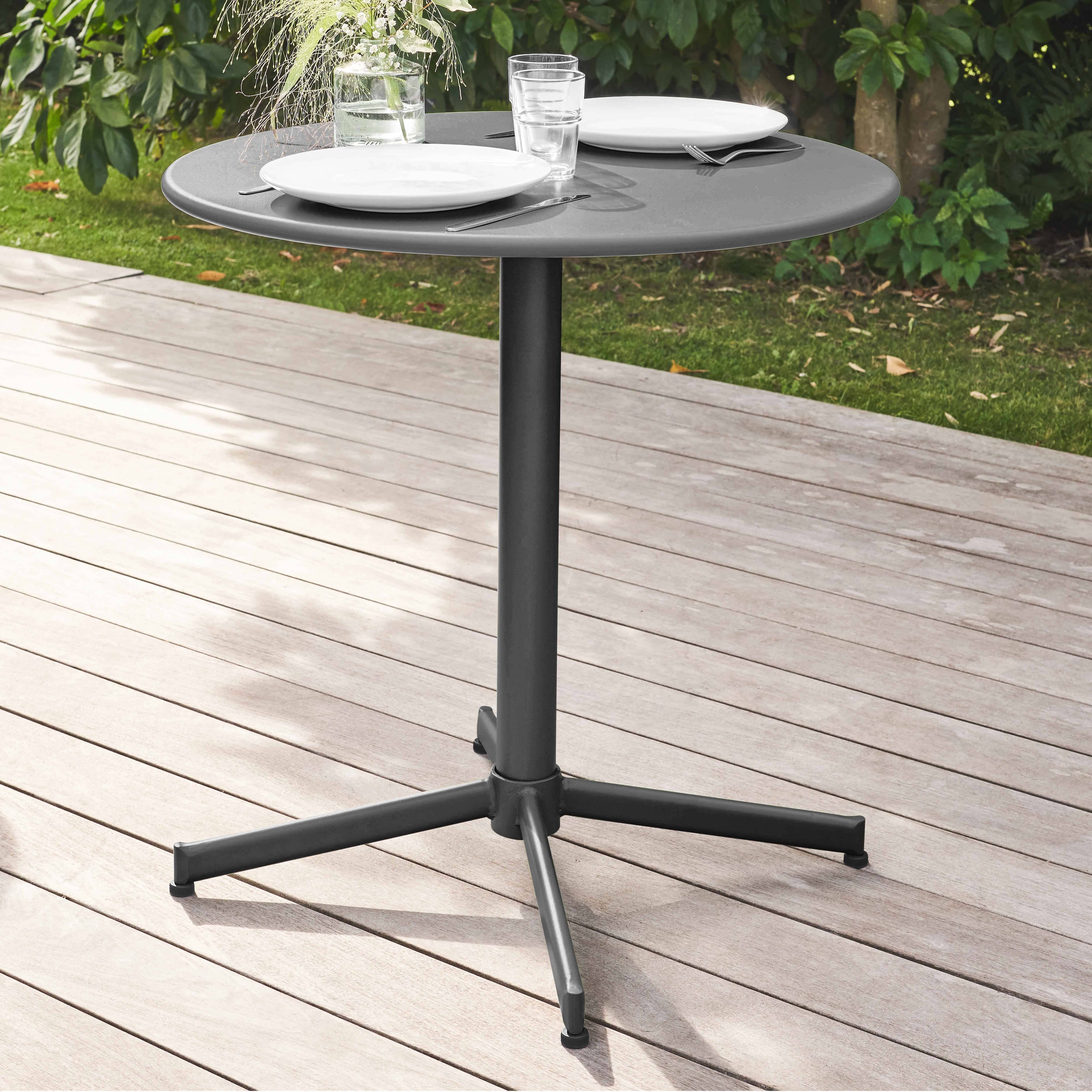 Oviala - Table de jardin ronde bistro inclinable 70 cm en acier anthracite Palavas - Oviala - Image 2