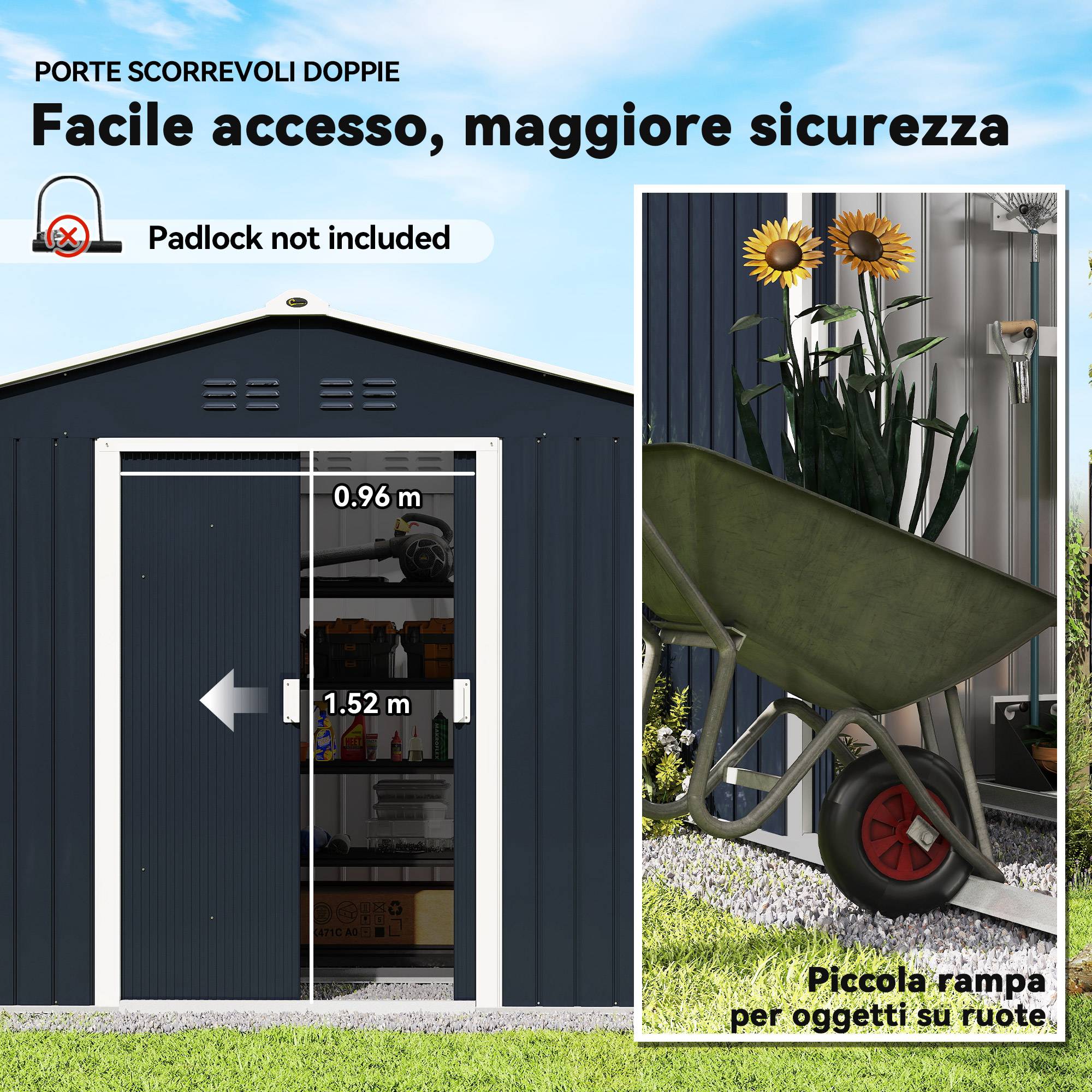 ComfortXL - Abri de jardin acier galvanisé 277 x 195 x 192 cm gris foncé rangement extérieur portes coulissantes - Image 8